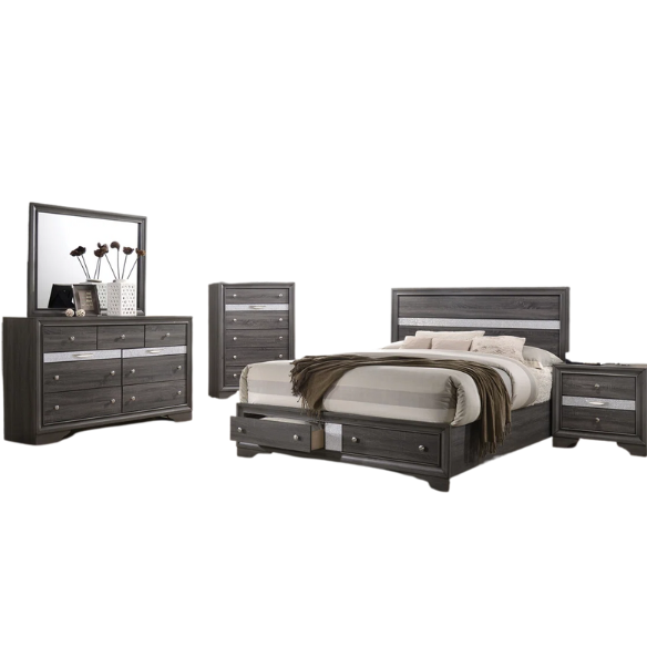 Elegant Full Size 5-Piece Bedroom Set – Featuring a Beautifully Crafted Headboard and Two Functional Storage Drawers for Added Convenience