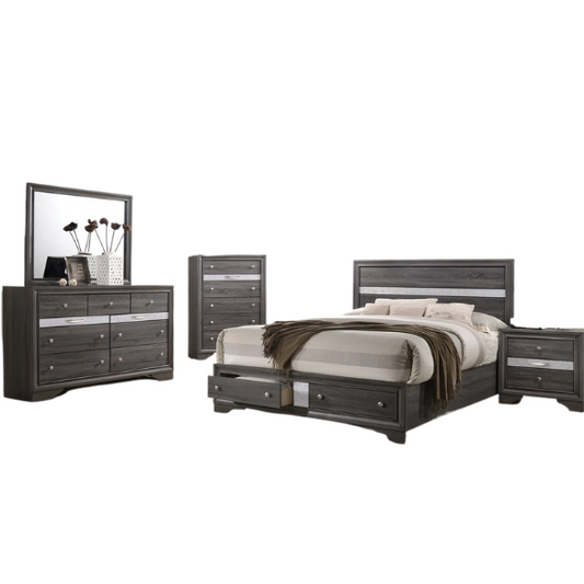 Elegant Full Size 5-Piece Bedroom Set – Featuring a Beautifully Crafted Headboard and Two Functional Storage Drawers for Added Convenience