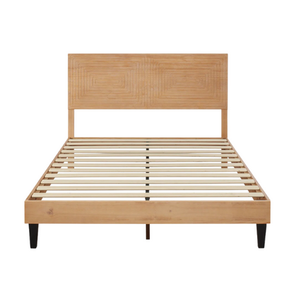 Queen Size Solid Wood Bed with Intricate Engraved Design – Timeless Craftsmanship and Elegance