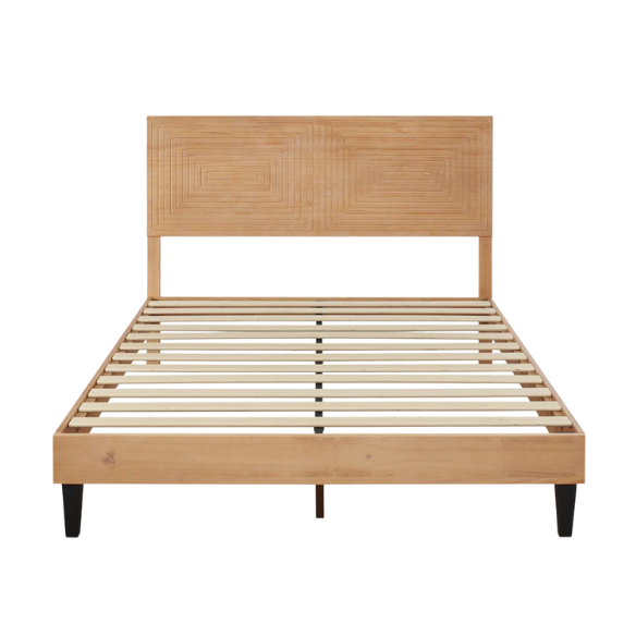 Queen Size Solid Wood Bed with Intricate Engraved Design – Timeless Craftsmanship and Elegance