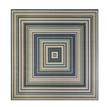 Coastal-Inspired Geometric Rug – Fade & Stain-Resistant,Ivory,Green,Blue Pattern, Ideal for Indoor/Outdoor Use