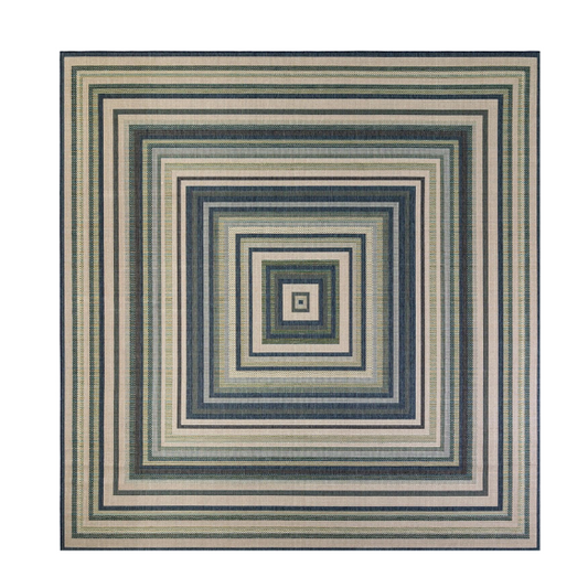 Coastal-Inspired Geometric Rug – Fade & Stain-Resistant,Ivory,Green,Blue Pattern, Ideal for Indoor/Outdoor Use