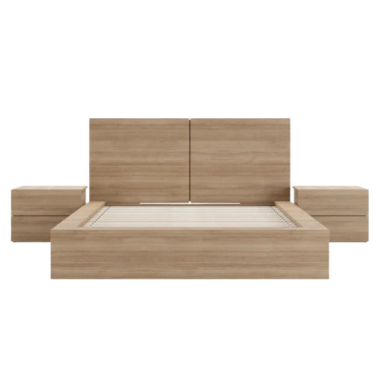Modern 4-Piece Queen Bedroom Set with Platform Bed, Headboard, and 2 Drawer Nightstands