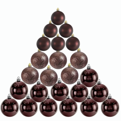 Brown Christmas Ball Ornaments – 24-Piece Set, Shatterproof Holiday Decorations (Available in 3 cm, 4 cm, and 6 cm)