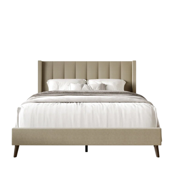 Queen Size Upholstered Wingback Bed with Soft Polyester Fabric – Elegant and Modern Design