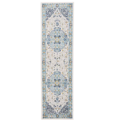 Distressed Oriental-Inspired Indoor Rug – Blue, Yellow & Cream Medallion Pattern, Stain-Resistant, Fade-Resistant, Perfect for Traditional & French Country Décor