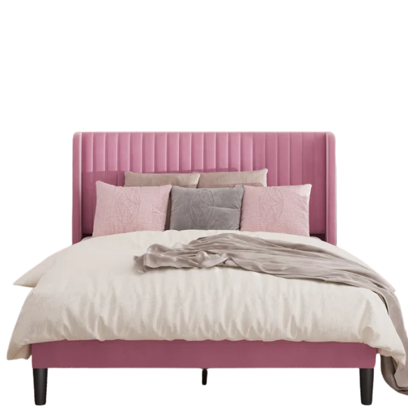 King Size Upholstered Platform Bed with Wingback Headboard – Simple, Elegant Design, Sturdy Wooden Slats, No Box Spring Needed for a Luxurious Sleep Experience