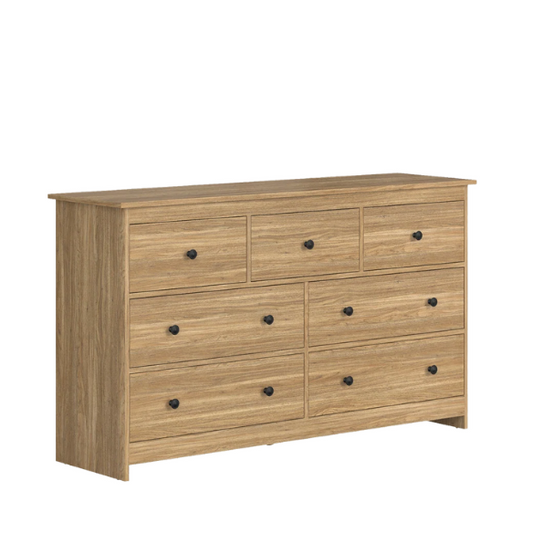 Classic & Modern 7-Drawer Dresser with Matte Wood Finish and Elegant Metal Knobs