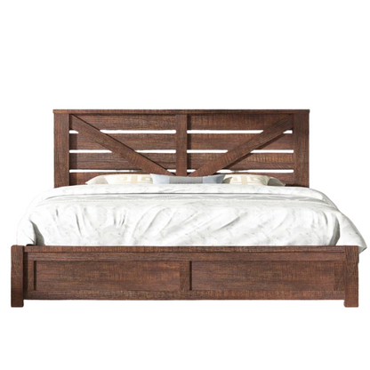 Farmhouse Classic Bed Frame with 49.2" Barn Door-Inspired Headboard, Ample Under-Bed Storage, Sturdy Metal Frame, and Silent Cotton Padding for Peaceful Sleep