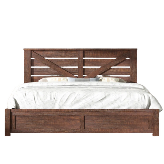 Farmhouse Classic Bed Frame with 49.2" Barn Door-Inspired Headboard, Ample Under-Bed Storage, Sturdy Metal Frame, and Silent Cotton Padding for Peaceful Sleep