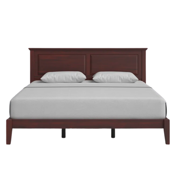 King Size Solid Oak Platform Storage Bed with Inset Panel Headboard, Molding Detail, and Slat System