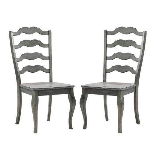 Rustic Ladder Back Solid Wood Dining Chairs (Set of 2) – Farmhouse Style Kitchen or Dining Room Seating