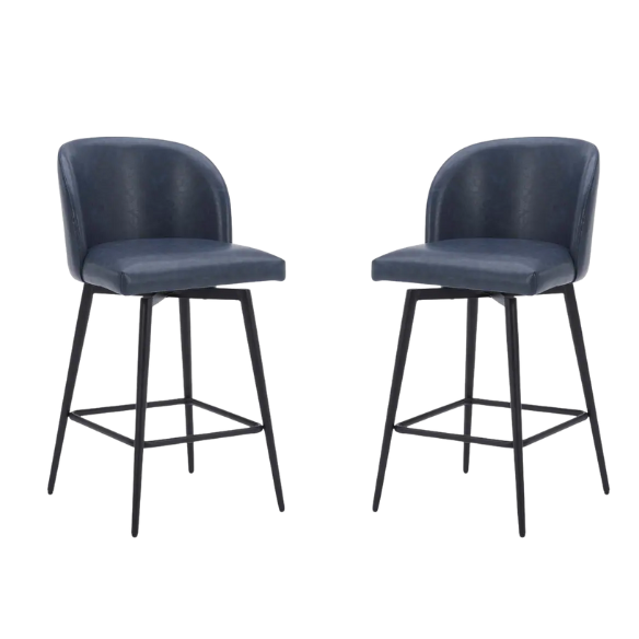 Set of 2 Counter Height Swivel Barstools – Mid-Century Modern Design, Padded Seat with High-Density Foam, 360° Swivel, Sturdy Iron Base, Footrest for Kitchen or Bar