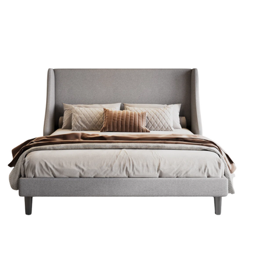 Modern Queen Size Upholstered Platform Bed with Deluxe Wingback and Linen Blend Fabric