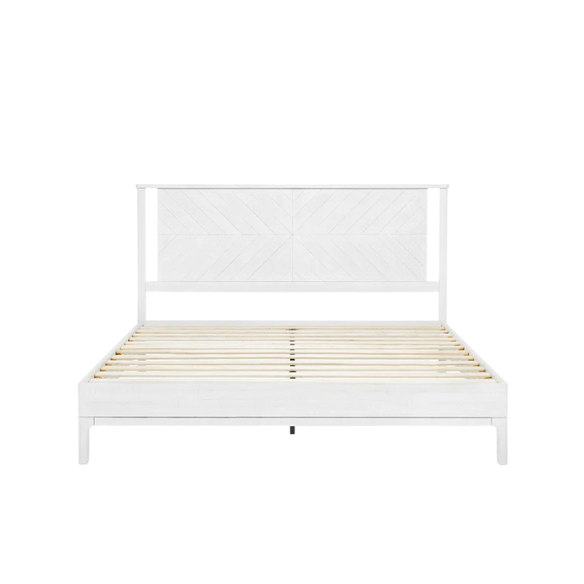 Solid Wood Platform King Size Bed with Headboard – Rustic Wood Frame with Steel Reinforcement for Ultimate Stability and Comfort