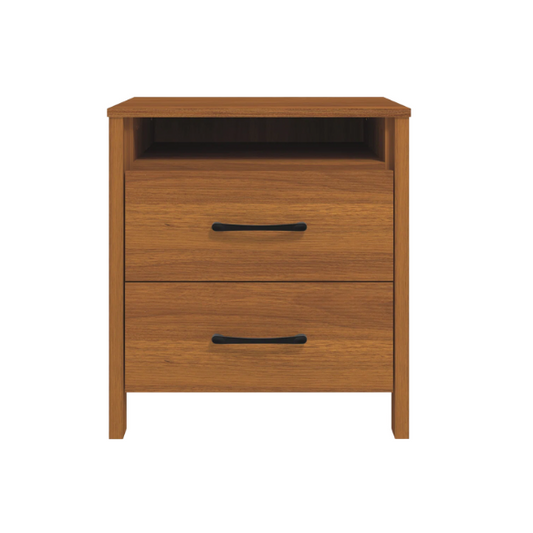 22.7" 2-Drawer Nightstand – Space-Saving Modern Minimalism, Engineered Wood with Clean-Lined Silhouette, Neutral Finish, Open Cubby & 2 Spacious Drawers for Bedroom Storage, Ideal for Tech & Accessories