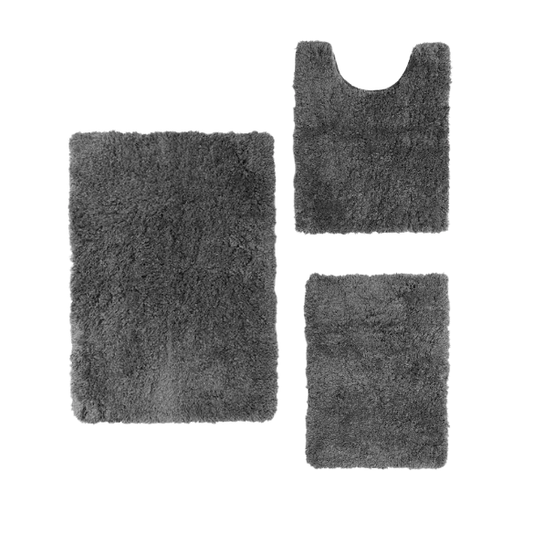 Dark Grey Shaggy Bath Rug Set – Ultra-Soft Microfiber Non-Slip Bathroom Mat with Rubber Backing (2 or 3-Piece Set)