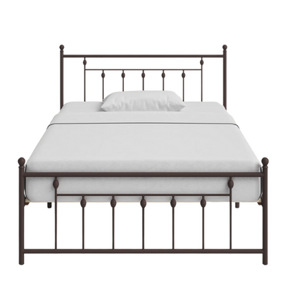 King Size Metal Open-Frame Platform Bed with Spindle Accents, Storage Footboard, and Slat Kit – No Box Spring Needed, Ideal for Farmhouse to French Country Styles