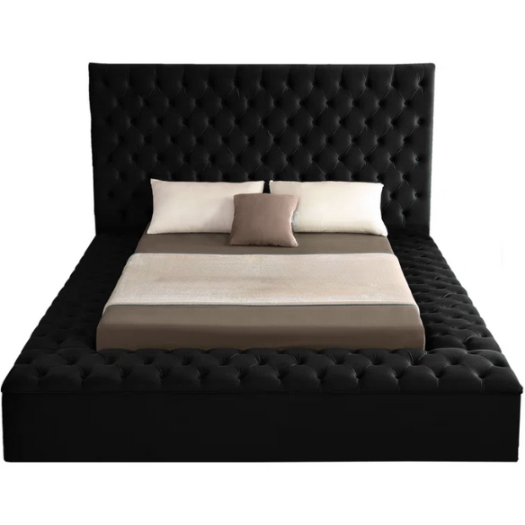 Elegant Velvet Upholstered King Size Platform Storage Bed with Tufted Headboard and Slats