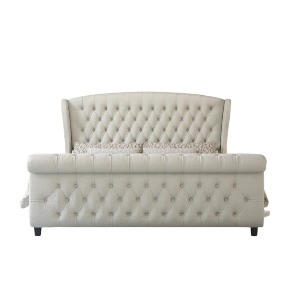 Luxurious Queen Size Upholstered Sleigh Bed with Button Tufting and Rich Chenille Fabric