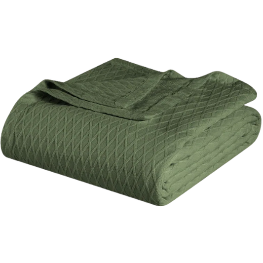 Green Weave Cotton Blanket – Elegant, Soft & Breathable All-Season Comfort
