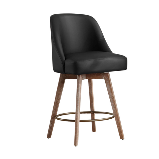 Modern Counter Height Swivel Bar Stool – Upholstered Faux Leather/Polyester Blend Seat, Solid Beech Wood Frame, Ergonomic High Back, Bronze Metal Footrest, 300lb Capacity for Kitchen, Bar, or Pub