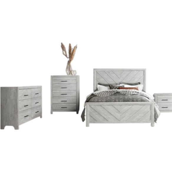 Stylish Light Grey Wooden 5-Piece Twin Bedroom Set: Luxurious Rustic Solid Wood Design