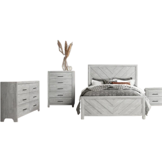 Stylish Light Grey Wooden 5-Piece Twin Bedroom Set: Luxurious Rustic Solid Wood Design
