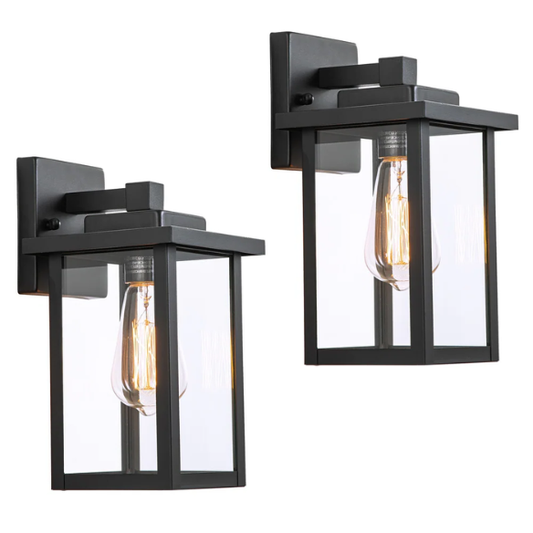 2-Pack 1-Light Black Outdoor Wall Sconces – Modern Rustic Lantern-Style Exterior Wall Lights for Porch, Patio, Garage, and More