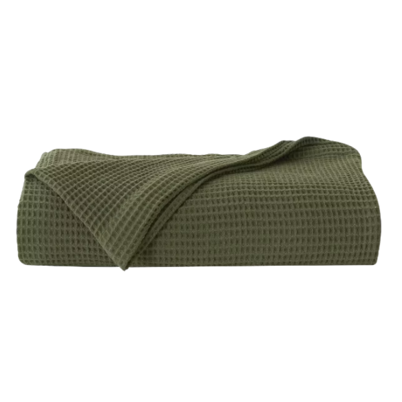 Cotton Waffle Weave Bed Blanket – Olive Green | All-Season Breathable Layer