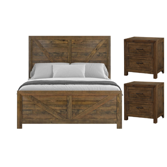 Weathered Oak Queen Bed with Solid Wood Standard Bedroom Set – Timeless, Durable, and Stylish