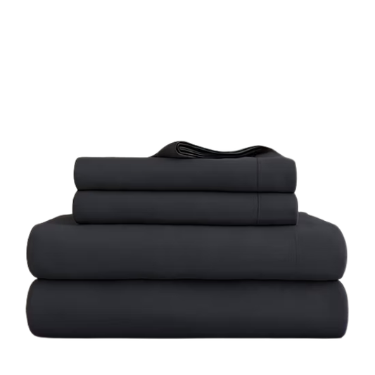 Black Deep Pocket Microfiber Sheet Set – 4-Piece Soft, Wrinkle-Free Bedding with Pillowcases