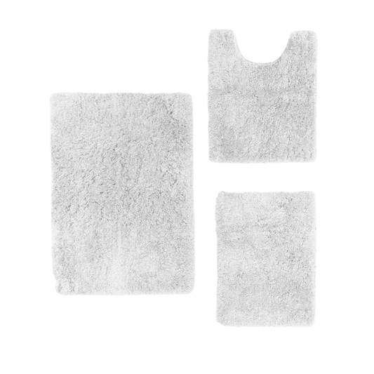 White Shaggy Bath Rug Set – Ultra-Soft Microfiber Non-Slip Bathroom Mat with Rubber Backing (2 or 3-Piece Set)
