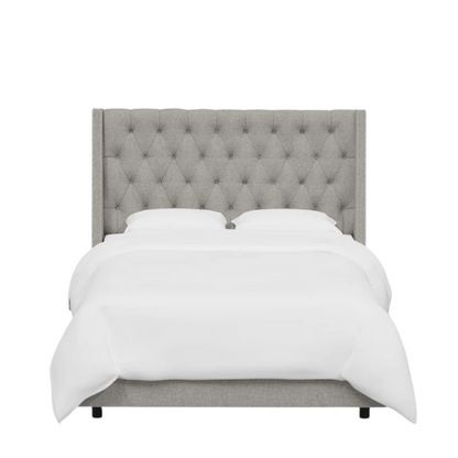 Chic Upholstered Wingback King Size Bed with Button Tufting and Nailhead Trim