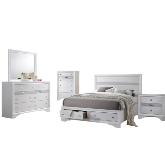Elegant Full Size 5-Piece Bedroom Set – Featuring a Beautifully Crafted Headboard and Two Functional Storage Drawers for Added Convenience