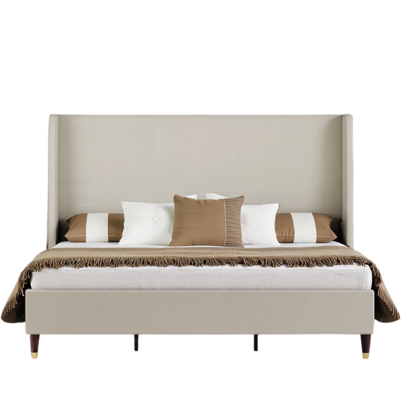 Queen Size Sleek and Minimalist Upholstered Platform Bed with Soft Linen Fabric – Elegant and Modern Design