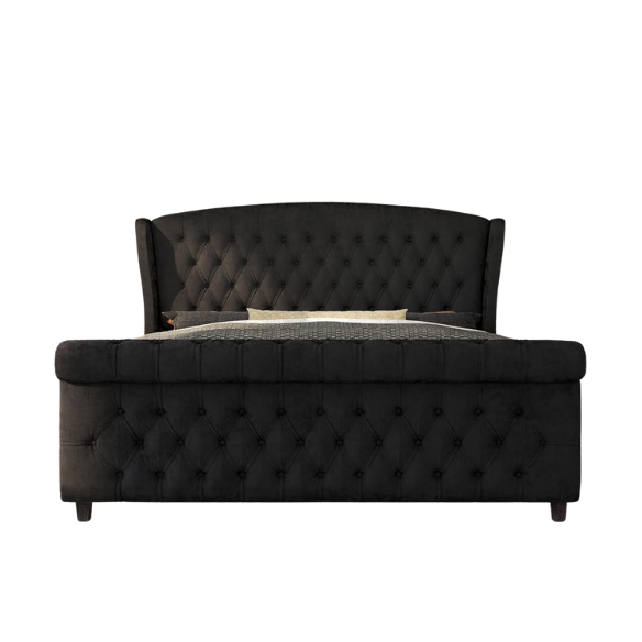 Luxurious Queen Size Upholstered Sleigh Bed with Button Tufting and Rich Chenille Fabric