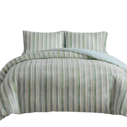 Luxurious Tufted Duvet Cover Set – Queen Size | Striped Textured Boho Bedding | Ultra-Soft Washed Microfiber | 3-Piece Set