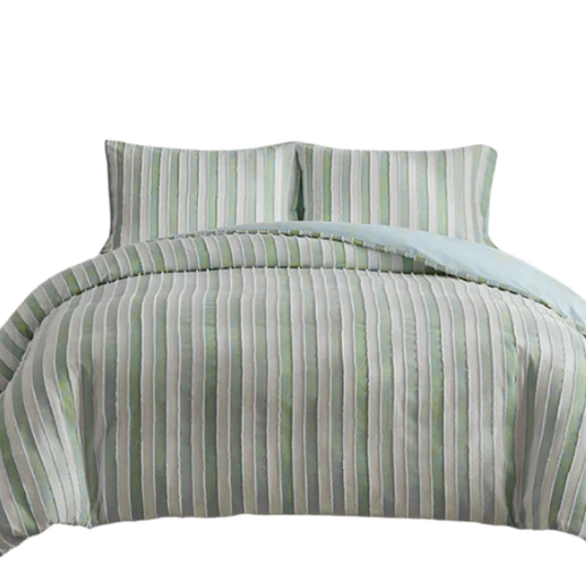 Luxurious Tufted Duvet Cover Set – Queen Size | Striped Textured Boho Bedding | Ultra-Soft Washed Microfiber | 3-Piece Set