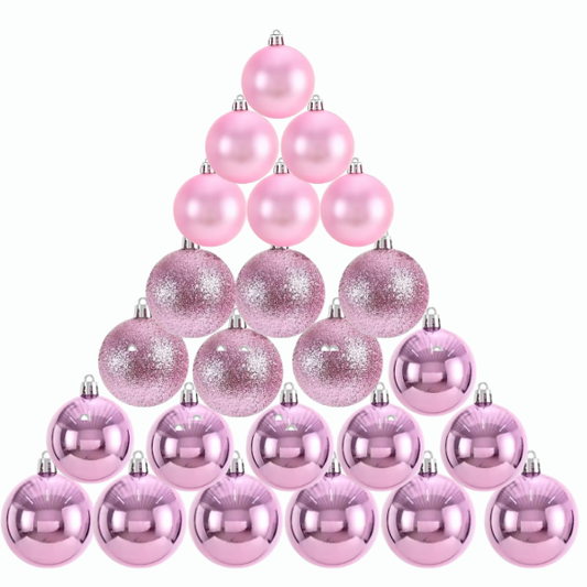 Pink Christmas Ball Ornaments – 24-Piece Set, Shatterproof Holiday Decorations (Available in 3 cm, 4 cm, and 6 cm)