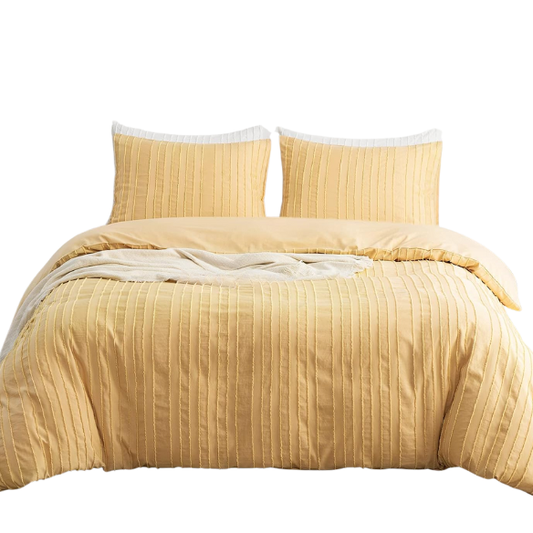 Luxurious Tufted Duvet Cover Set – Queen Size | Striped Textured Boho Bedding | Ultra-Soft Washed Microfiber | 3-Piece Set