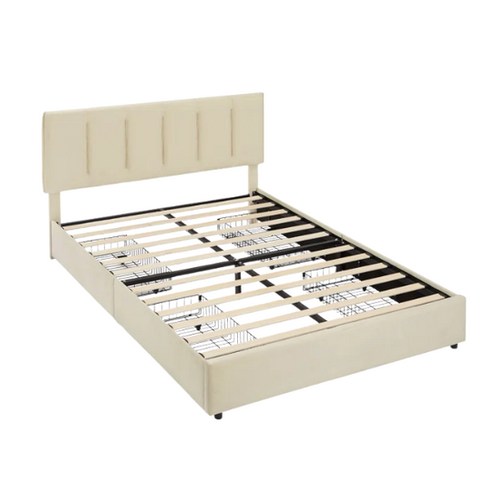 Velvet Upholstered Queen Size Platform Bed with Adjustable Headboard and 4 Storage Drawers