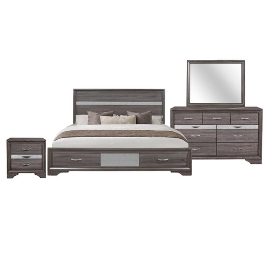 Visually Stunning Panel Configurable Bedroom Set – Clean Modern Design with Timeless Gray Finish, Melamine Detailing, Panel Headboard, and Spacious Footboard Drawers – Perfect for Creating a Serene and Stylish Bedroom Retreat
