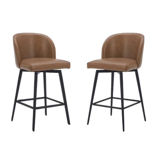 Set of 2 Counter Height Swivel Barstools – Mid-Century Modern Design, Padded Seat with High-Density Foam, 360° Swivel, Sturdy Iron Base, Footrest for Kitchen or Bar