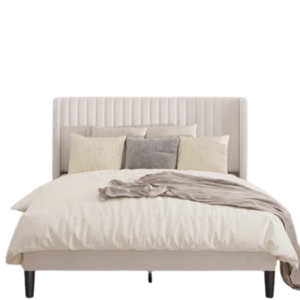 King Size Upholstered Platform Bed with Wingback Headboard – Simple, Elegant Design, Sturdy Wooden Slats, No Box Spring Needed for a Luxurious Sleep Experience