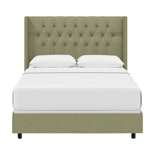 Timeless Upholstered Wingback King Size Bed with Button Tufting and Nailhead Trim