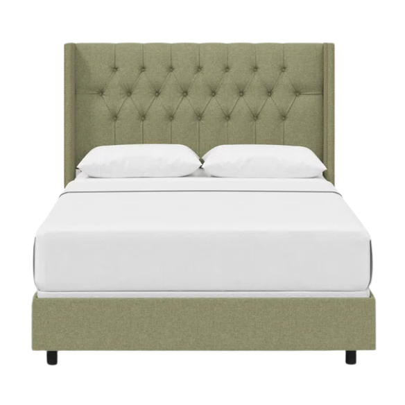 Timeless Upholstered Wingback King Size Bed with Button Tufting and Nailhead Trim