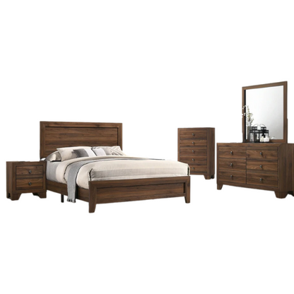 Elegant 5-Piece Cherry Brown Transitional Wood Grain Panel Bedroom Set with Timeless Style and Modern Touch