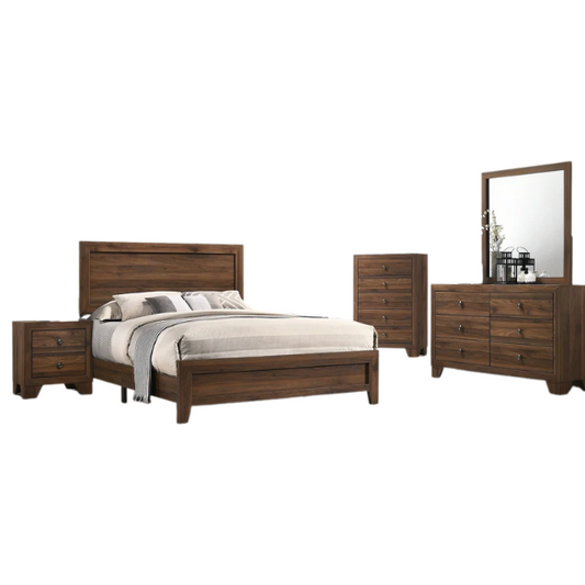 Elegant 5-Piece Cherry Brown Transitional Wood Grain Panel Bedroom Set with Timeless Style and Modern Touch