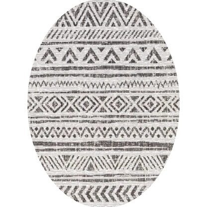 Striped Geometric Area Rug – Charcoal & Off-White, Durable Polypropylene, Low-Pile Design for High-Traffic Indoor/Outdoor Spaces